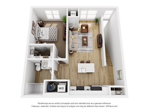 Floor plan for 1 bed, 1 bath, 762 sqft